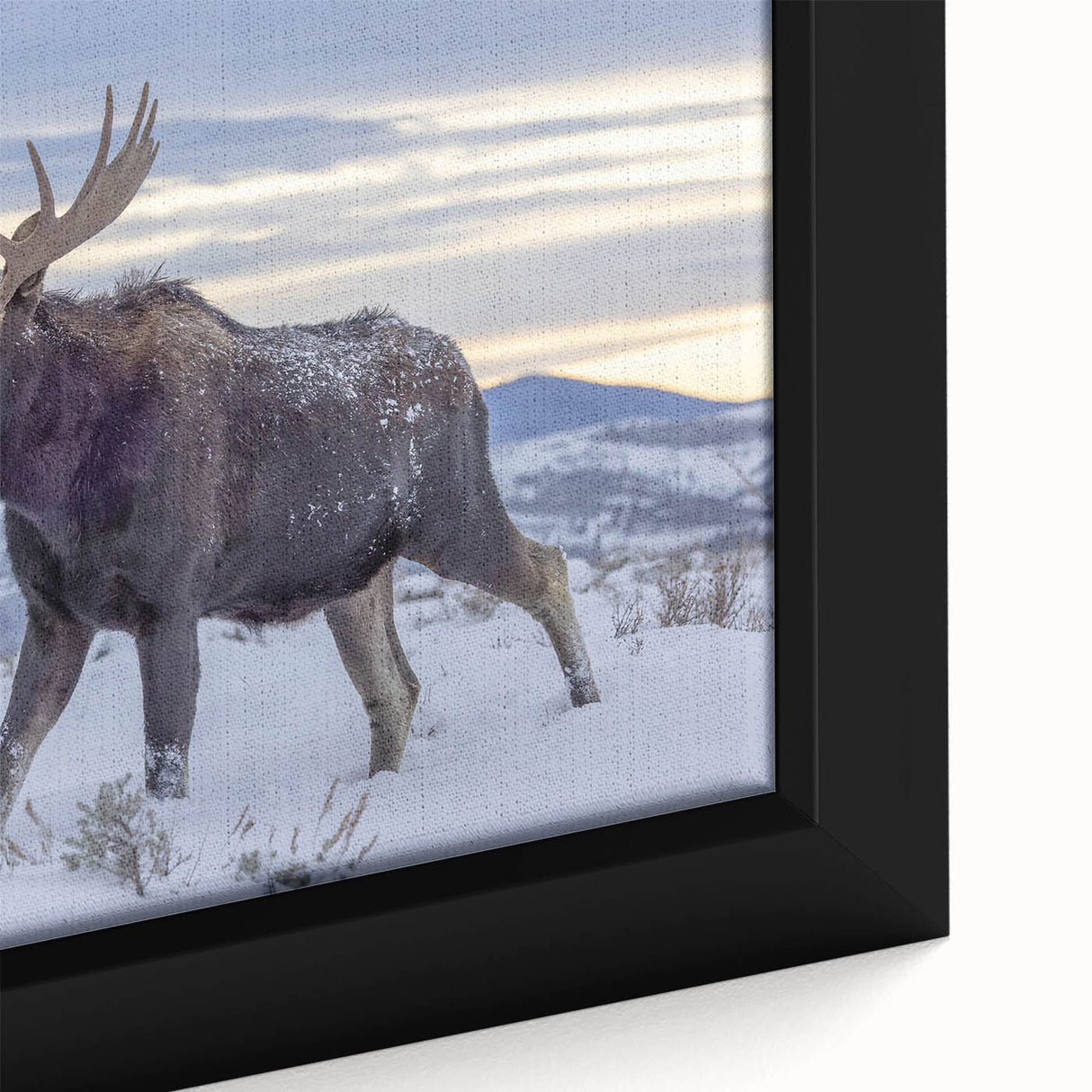 Black wall art featuring a detailed, textured depiction of the Grand Tetons in vibrant colors on a framed canvas.