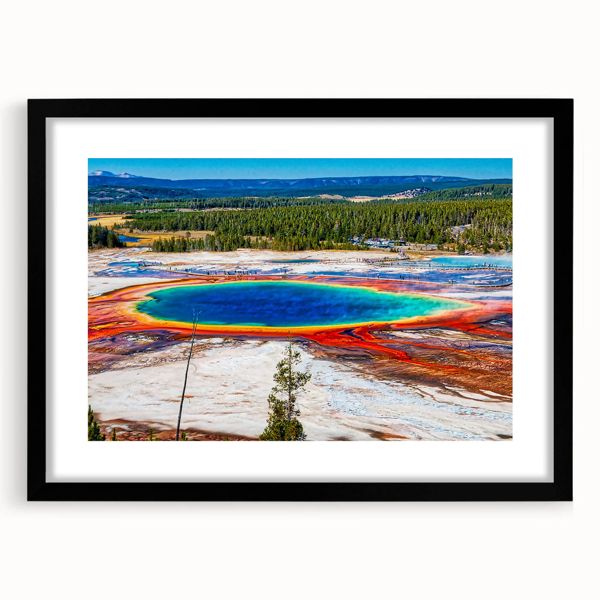 Extra large framed print of abstract Yellowstone scenery in vibrant, colorful hues, ideal for living room decor.