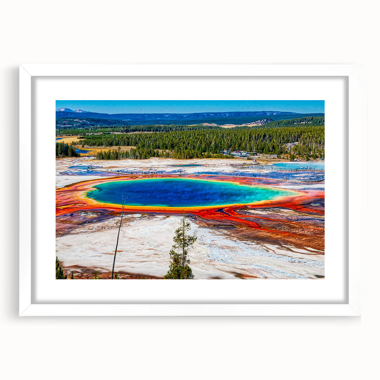 Abstract art print of Yellowstone scenery in muted earth tones on a white-framed canvas.