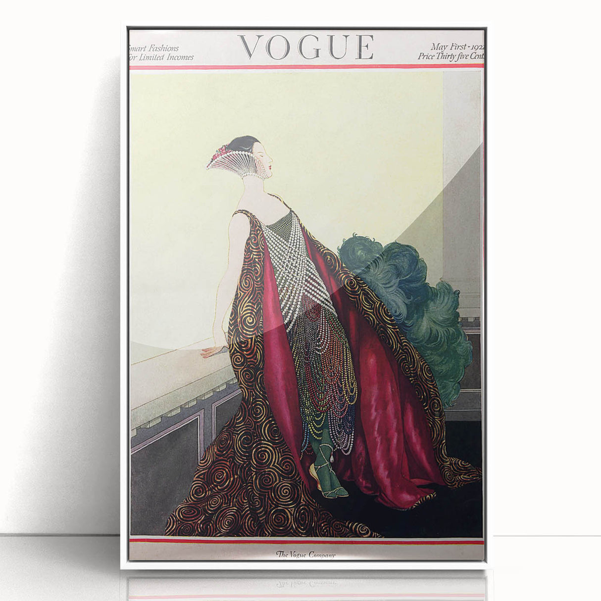 1929 Art Deco Vogue Fashion Print - Elegant Pearl Gown Wall Art
