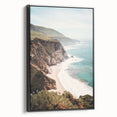 Black and white landscape painting on framed canvas, featuring a serene vintage poster art style.