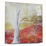 Abstract floral design on acrylic glass showcasing vibrant colors and intricate patterns, displayed from a side view with decorative pins, perfect for modern decor.