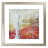 Abstract floral design framed in silver with a mat, showcasing intricate patterns and vibrant colors, perfect for enhancing modern interior decor.