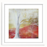 Abstract floral frame design with a white mat, showcasing vibrant colors and intricate details, ideal for modern home decor and artistic displays.