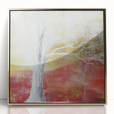 Framed acrylic artwork showcasing an abstract floral design in vibrant colors, accented with gold, ideal for modern home decor or office settings.