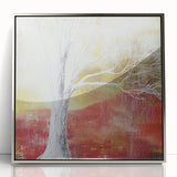 Framed acrylic artwork showcasing an abstract floral design in vibrant colors, set against a sleek silver frame, ideal for modern home decor.