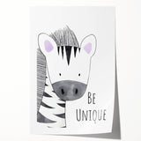 Kids Room Art Prints - Be Unique Zebra Wall Art for Girls' Bedrooms
