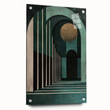 Abstract minimalist wall art design displayed in a side view, showcasing vibrant colors and smooth acrylic glass surface, held by decorative pins. Ideal for modern home decor.