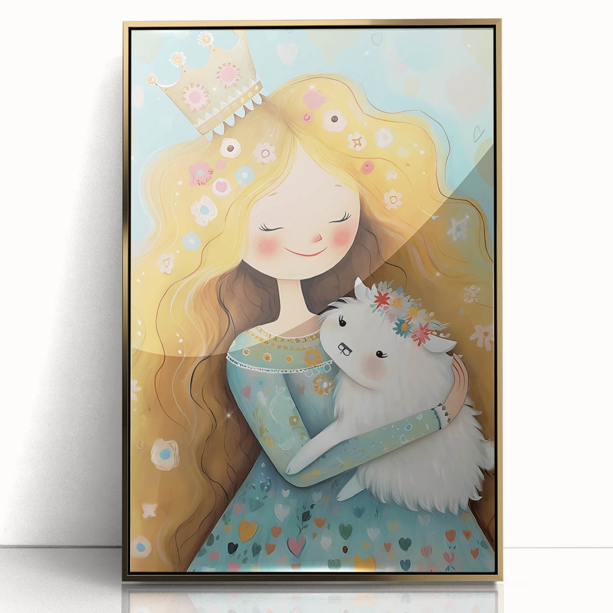 Girls Bedroom Art - Princess & Fluffy Pet Wall Decor for Kids