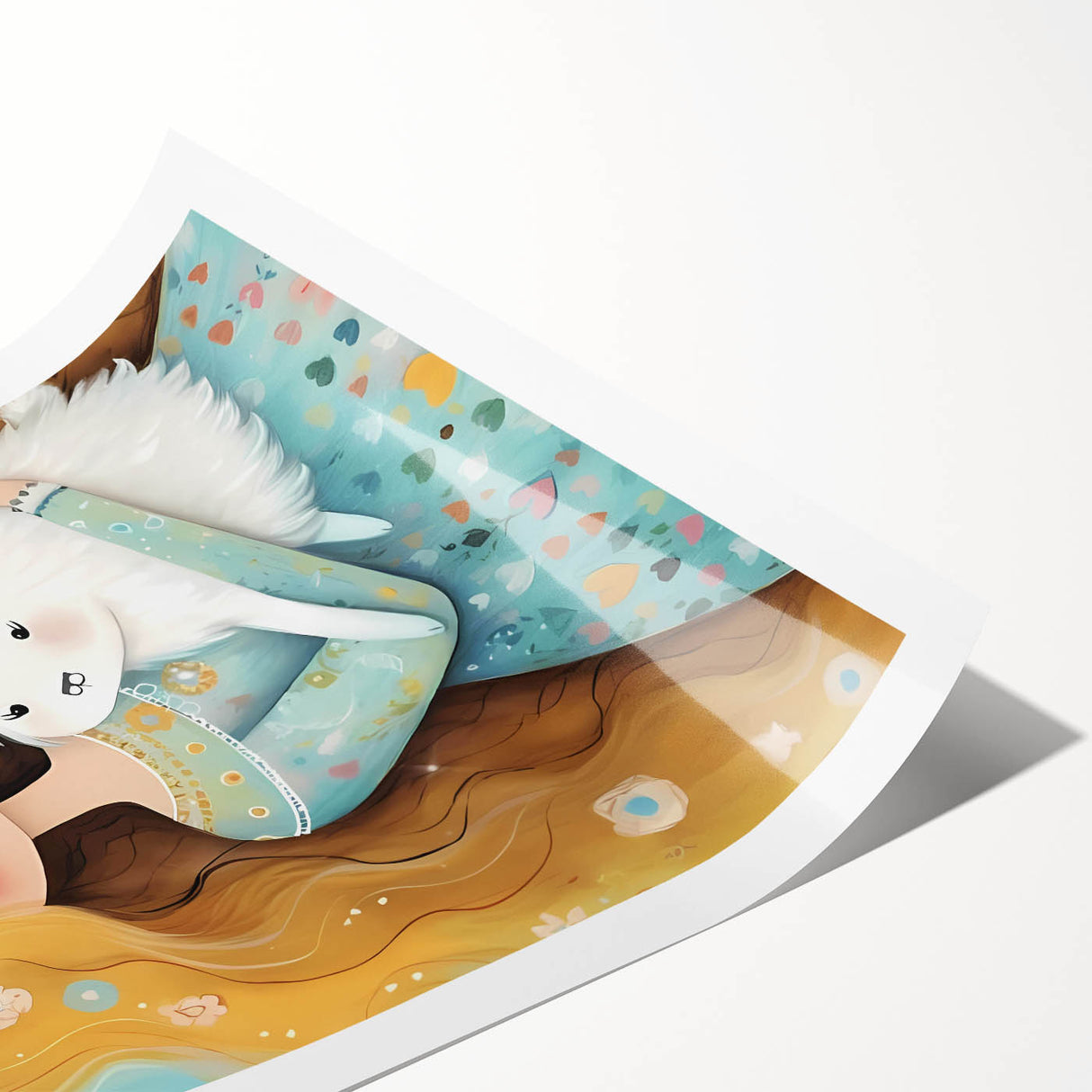 Girls Bedroom Art - Princess & Fluffy Pet Wall Decor for Kids