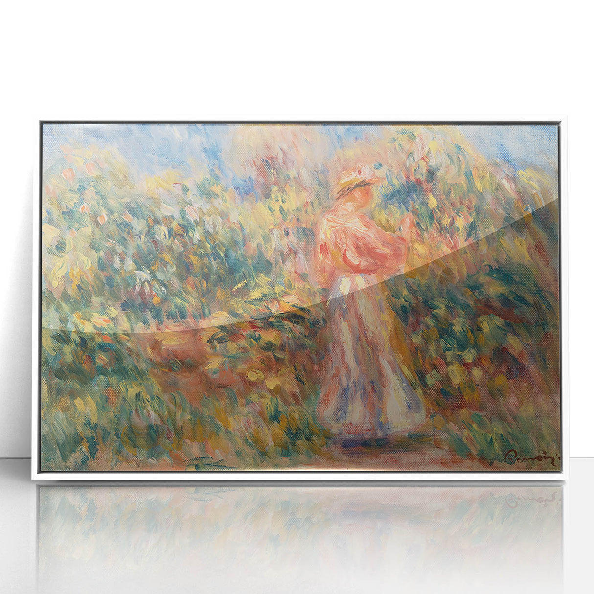 Impressionist Garden Scene Wall Art - Renoir's Woman in Pink and White