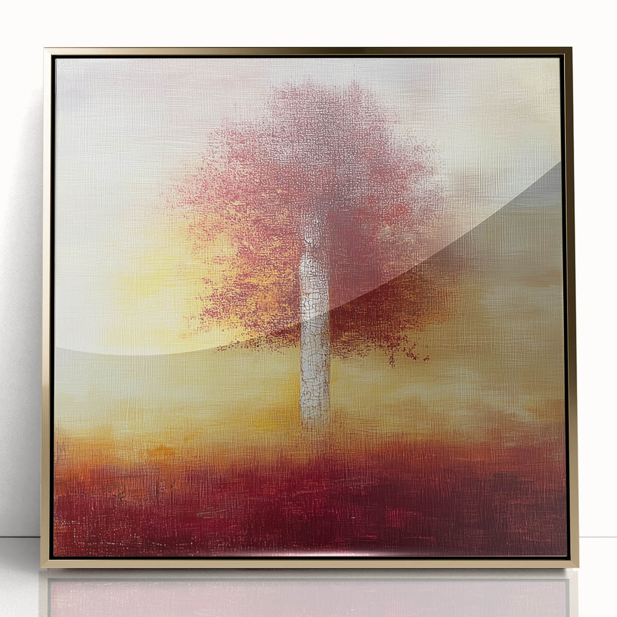 Framed acrylic artwork featuring abstract floral designs in vibrant colors, highlighted with a luxurious gold frame, ideal for modern home decor. Perfect for enhancing any living space with a touch of elegance and creativity.