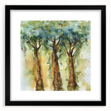 Abstract floral design framed in a black mat, showcasing vibrant colors and intricate details, ideal for modern home decor or as a unique gift option.