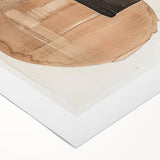 Abstract minimalist wall art on rolled canvas, showcasing soft pastel colors and geometric shapes, packed securely in a sturdy cardboard tube for shipping.
