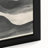 Close-up of a framed abstract minimalist wall art piece showcasing soft pastel colors and geometric shapes, perfect for modern home decor.