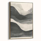 Framed abstract minimalist wall art featuring a gold design, displayed from the side to showcase its sleek profile and modern aesthetic, perfect for contemporary decor.