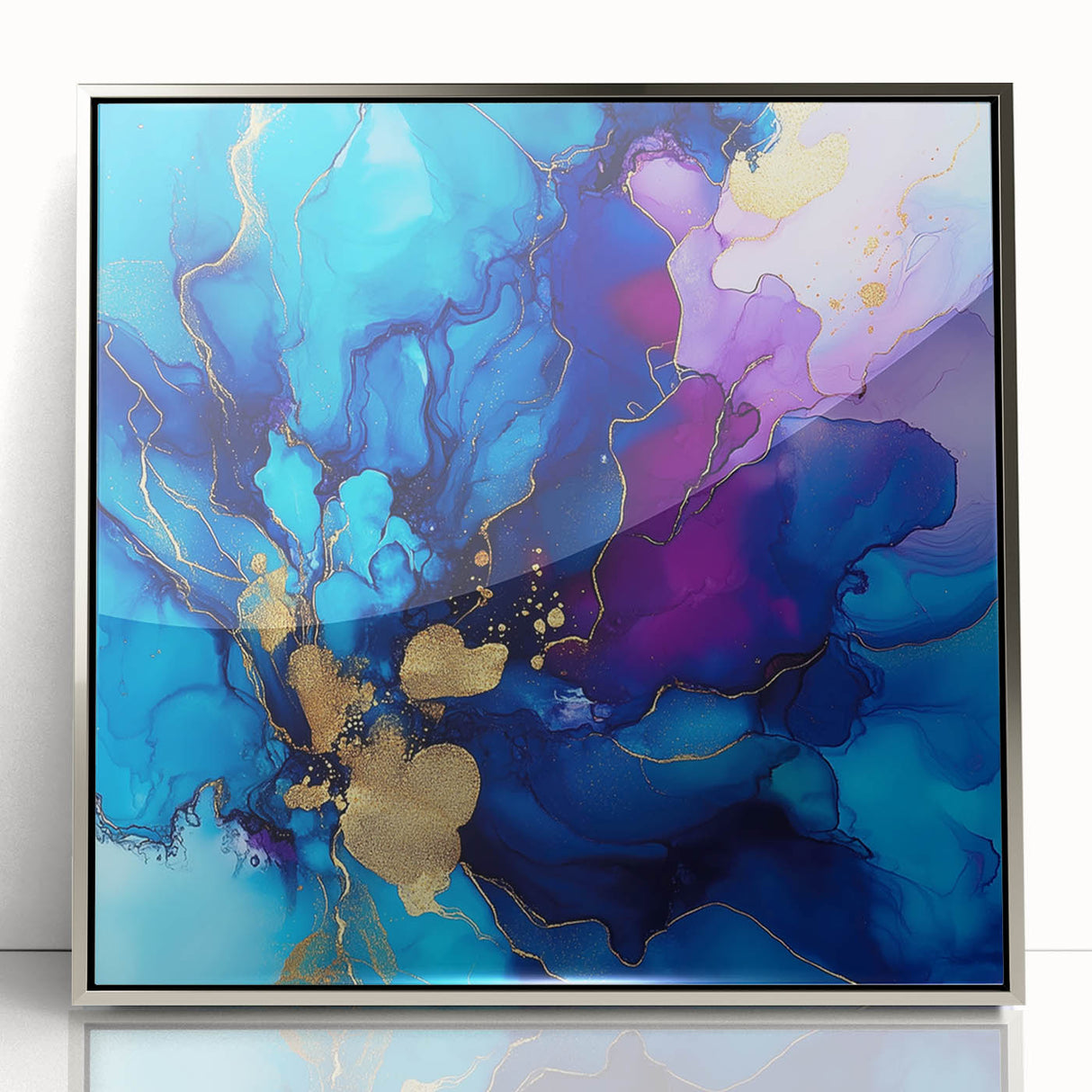 Luxury Abstract Wall Art – Royal Blue, Violet & Gold Canvas Print