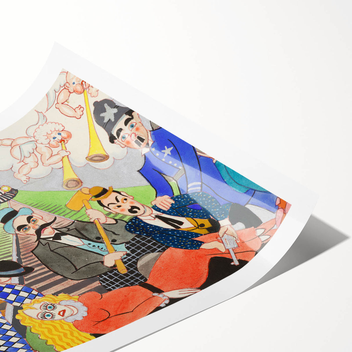Playful Chaos: Modern Wall Art Featuring Keystone Cops and Colorful Drama