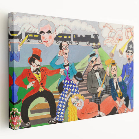 Playful Chaos: Modern Wall Art Featuring Keystone Cops and Colorful Drama