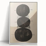Framed abstract minimalist wall art featuring soft white tones and geometric shapes, perfect for modern home decor. Front view showcases elegant design.