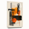 Abstract minimalist wall art print displayed in a side view, featuring vibrant colors and geometric shapes, mounted on acrylic glass with stylish pins for modern decor.