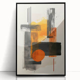 Abstract minimalist wall art featuring geometric shapes in a black frame, designed for modern decor. The piece showcases a sleek acrylic finish, adding elegance to any space.