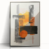 Framed abstract minimalist wall art featuring a silver acrylic finish, showcasing geometric shapes and soft color gradients, ideal for modern home decor.
