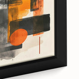Close-up of a framed minimalist abstract wall art piece, showcasing soft neutral tones and geometric shapes, perfect for modern home decor enhancement.