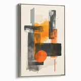 Abstract minimalist wall art featuring a silver frame and a sleek design, showcasing soft hues and geometric patterns, perfect for modern home decor.