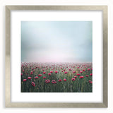 Abstract floral art print framed in silver with a mat, showcasing vibrant colors and intricate designs, perfect for modern home decor or gallery walls.