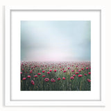 Abstract floral frame artwork with a white mat, showcasing a vibrant arrangement of colorful flowers and leaves, ideal for home decor enhancement.