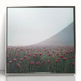 Framed abstract floral artwork in vibrant colors, showcasing intricate designs and textures on acrylic, with a sleek silver frame, ideal for modern decor.