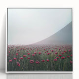 Framed acrylic artwork showcasing an abstract floral design in vibrant colors, set against a sleek white background, perfect for modern home decor.