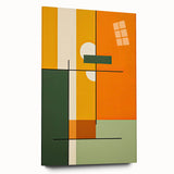Abstract minimalist wall art piece displayed from a side view, featuring vibrant colors and smooth acrylic glass. Perfect for modern home decor.