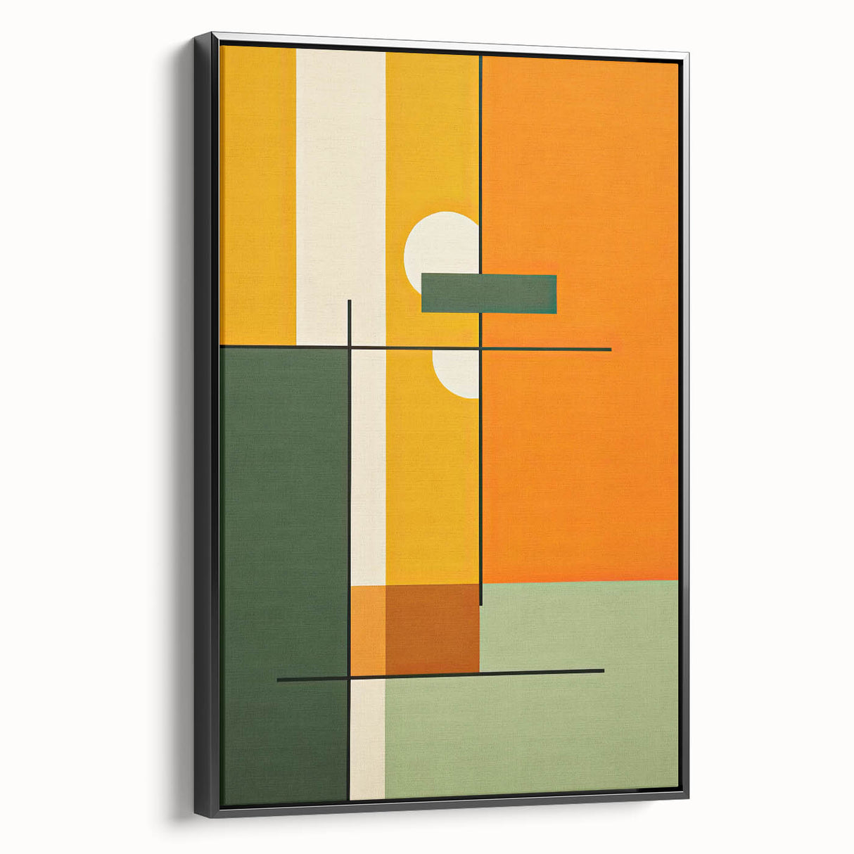 Framed canvas wall art featuring an abstract minimalist design in black, showcasing a sleek side view that highlights its modern aesthetic and clean lines. The artwork adds a touch of sophistication to contemporary interiors, making it an ideal decor piece for stylish living spaces.