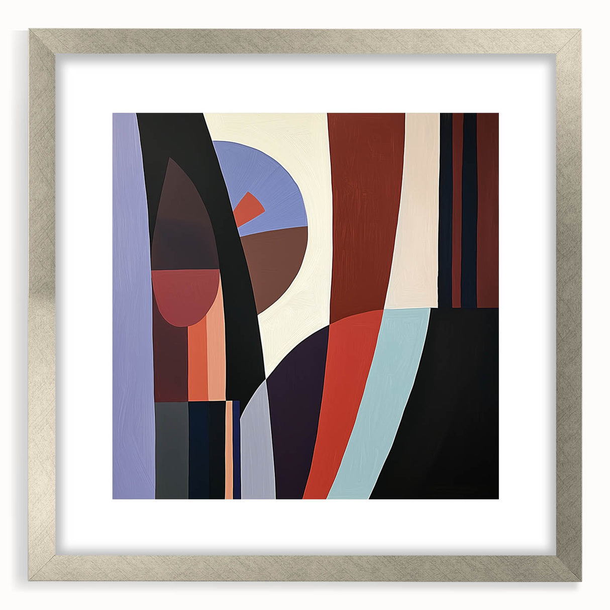 Abstract geometric frame with a silver mat, showcasing a modern artistic design, perfect for enhancing home decor and adding sophistication to interiors.