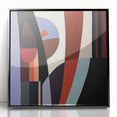 Abstract geometric framed acrylic artwork showcasing a striking black design, ideal for modern decor, highlighting bold shapes and vibrant contrasts. This piece enhances contemporary interiors with its unique aesthetic.