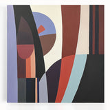 Abstract geometric stretched canvas artwork in vibrant colors, showcasing intricate shapes and patterns, ideal for modern home decor and artistic interiors.