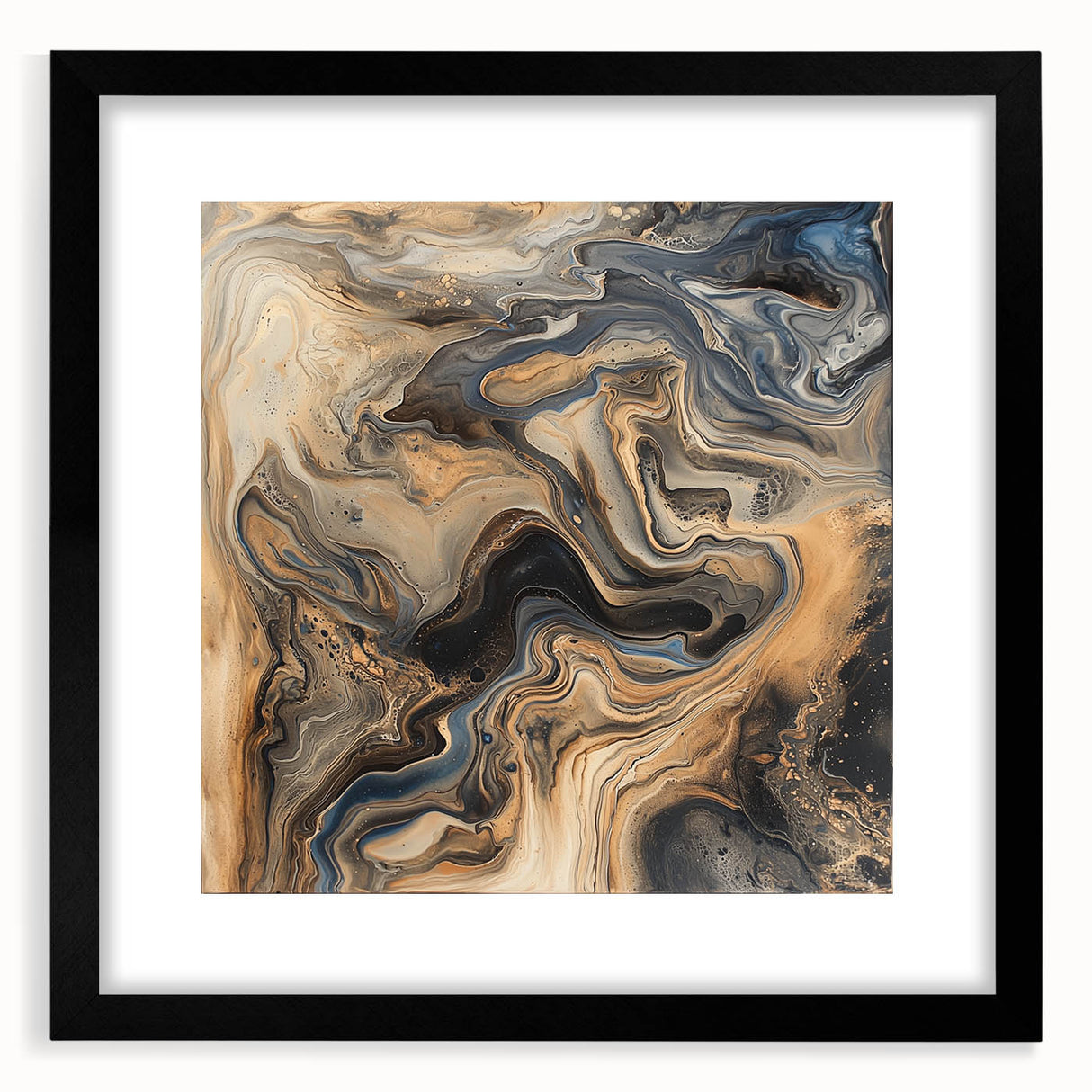 Abstract black splatter frame with a mat, showcasing a contemporary art design suitable for modern decor, enhancing spaces with its minimalist elegance.