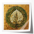 Vibrant wall art print showcasing a floral design with colorful flowers and lush green leaves on a glossy surface, ideal for home decor enhancement.