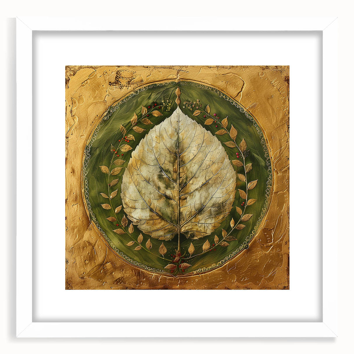 Floral wall art featuring vibrant flowers and botanical leaves in a sleek white frame with matting, perfect for adding a touch of nature to home decor.