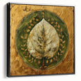 Framed canvas wall art featuring a vibrant floral design with intricate leaves, set against a black background, showcasing a modern aesthetic perfect for home decor.