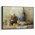 Black and white vintage poster art of assorted fruits on a framed canvas, ideal for bedroom wall decor.