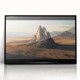 Framed acrylic artwork showcasing a stunning desert landscape, with vibrant colors and intricate details, set in a sleek black frame, ideal for home decor.