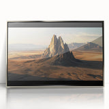 Framed acrylic artwork showcasing a vibrant desert landscape with warm tones of orange and gold, perfect for home decor. Ideal for nature enthusiasts and art collectors.