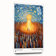 Acrylic glass print of an impressionist style landscape in vibrant blues and greens, ideal for dining room decor.