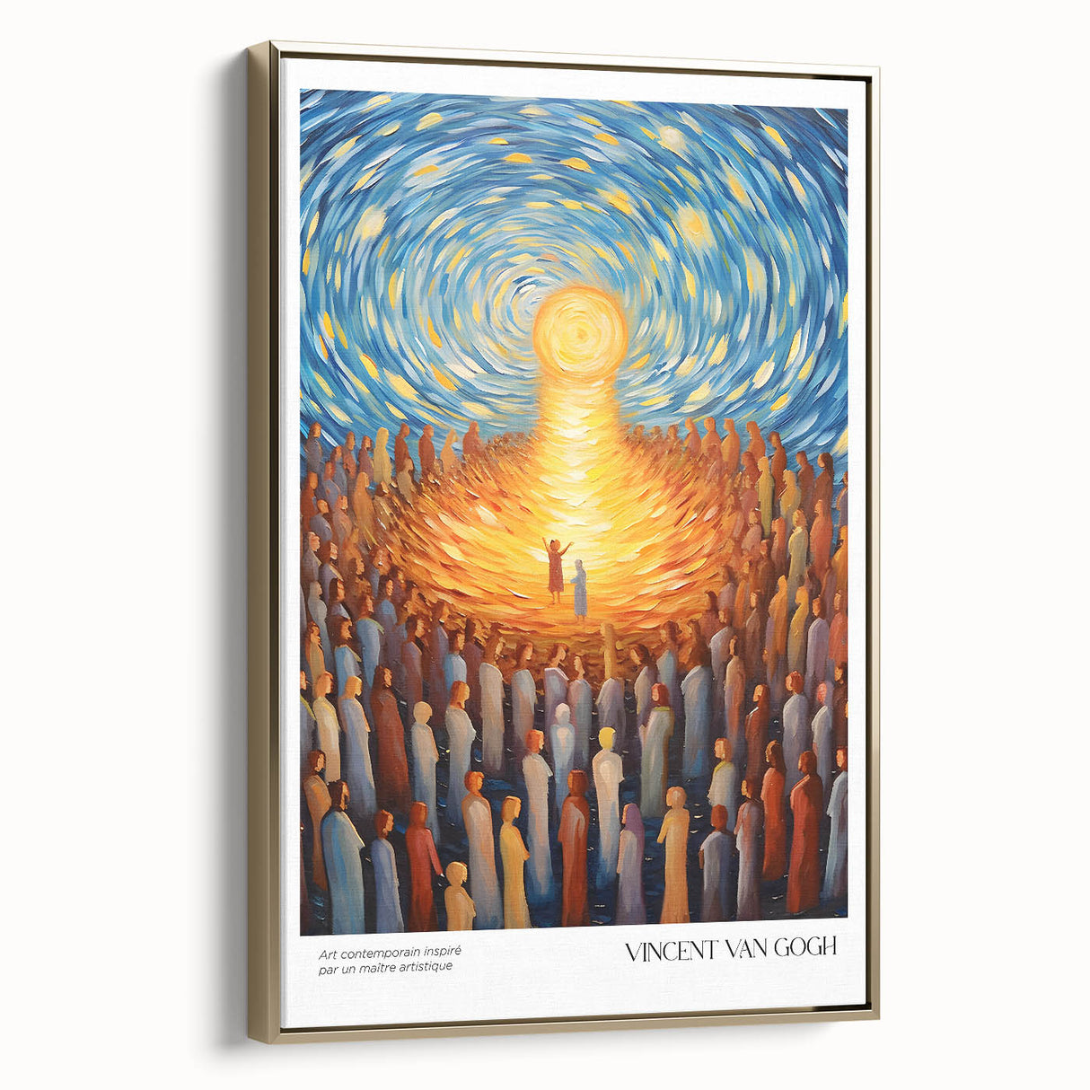 Impressionist landscape painting on framed canvas, featuring a vibrant palette of blues and yellows.