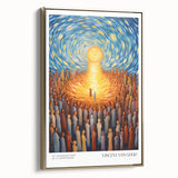 Impressionist landscape painting on framed canvas, featuring a vibrant palette of blues and yellows.