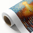 Impressionist-style painting of a vibrant starry night on rolled canvas, suitable for nursery wall art.