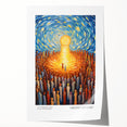Impressionist-style floral artwork by Van Gogh on a rolled print, featuring vibrant blues and yellows.